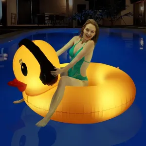 DeeprBetter Inflatable Duck Pool Float with Lights, Solar Powered Pool Inflatables Duck Floaties for Adults Kid, 42" Large Animal Swim Tube Ring Pool Float with Fast Valve Summer Beach Pool Lounge 1pk
