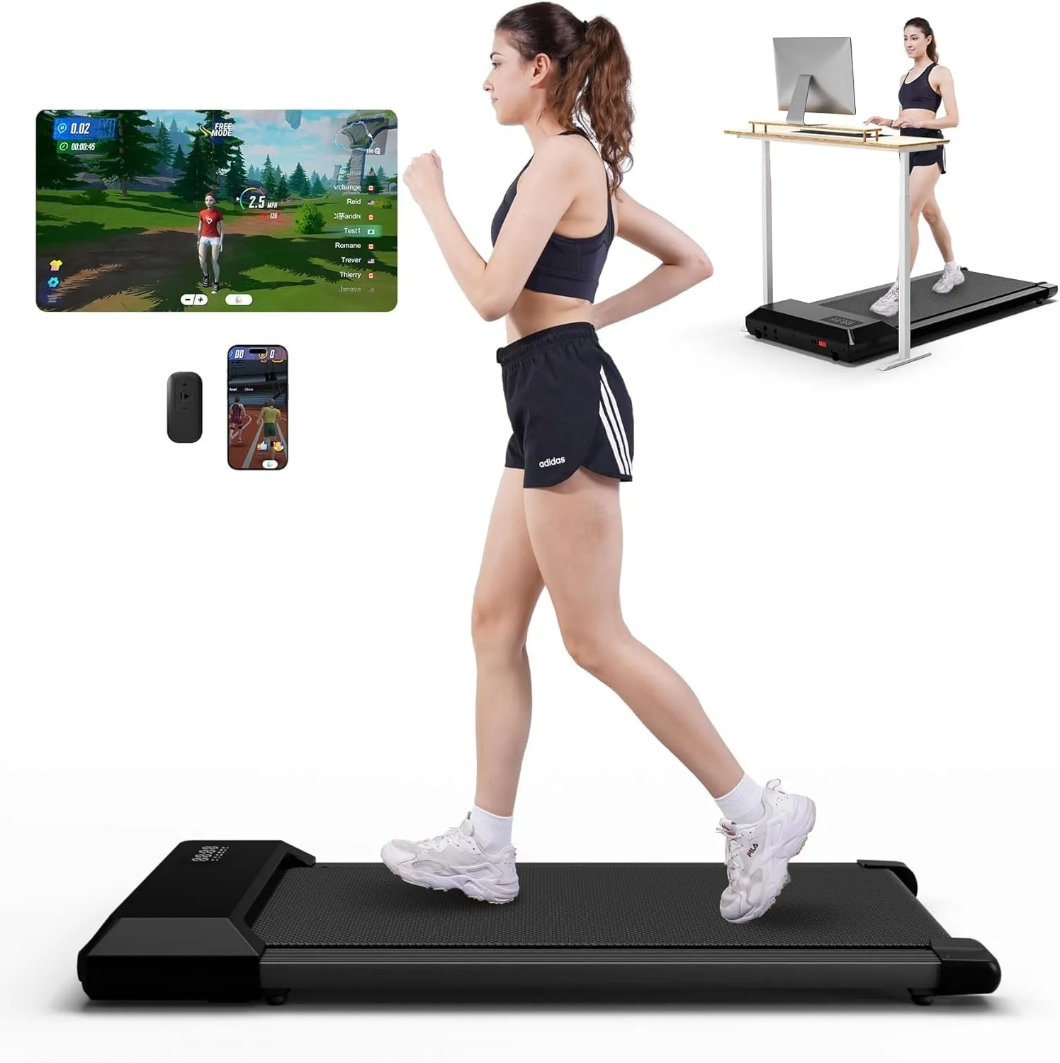 DeerRun Treadmill - 2024 Upgrade Smart Raceable Quiet Mini Walking Pad Under Desk, Small Portable for Beginners & Pros, Knee-Protective, No-Assembly