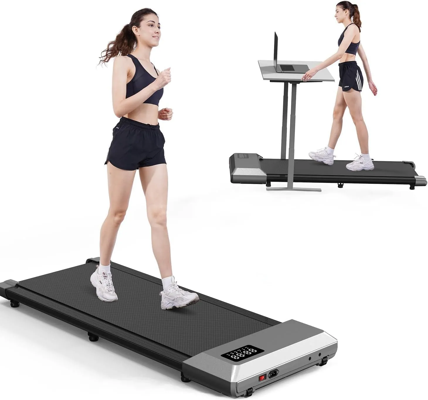 DeerRun Walking Pad, 2024 Upgrade Smart Under Desk Treadmill, 2.2HP Small Quiet Portable Treadmill, Walking Treadmill Under Desk, APP & Remote Control, Knee-Protective, No-Assembly