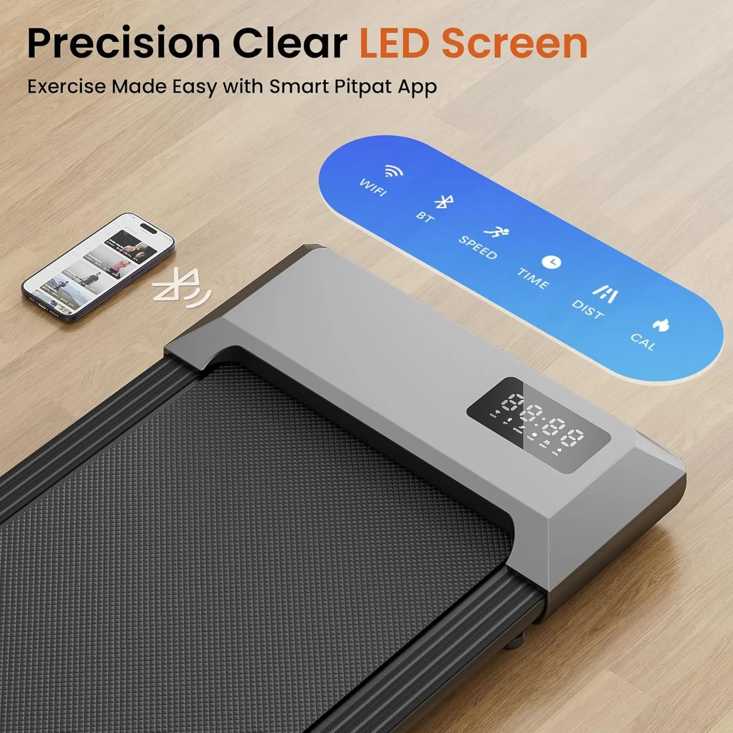 DeerRun Walking Pad, 2024 Upgrade Smart Under Desk Treadmill, 2.2HP Small Quiet Portable Treadmill, Walking Treadmill Under Desk, APP & Remote Control, Knee-Protective, No-Assembly