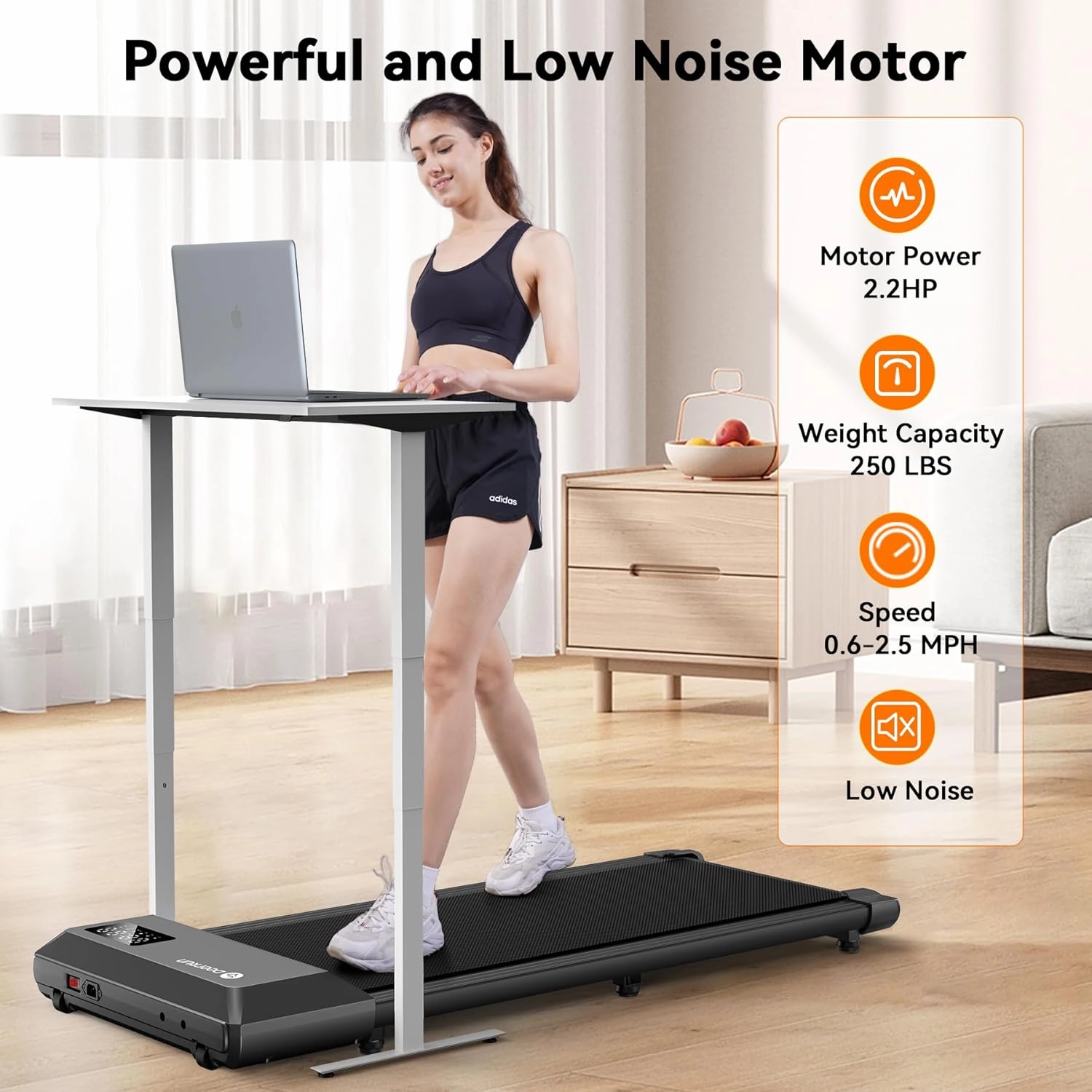 DeerRun Walking Pad, 2024 Upgrade Smart Under Desk Treadmill, 2.2HP Small Quiet Portable Treadmill, Walking Treadmill Under Desk, APP & Remote Control, Knee-Protective, No-Assembly