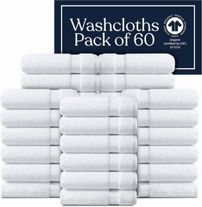 Delara Towels Cotton Washcloths Set 100% Organic Cotton, GOTS Certified Premium Quality Face Cloths, Feather Touch Technology Highly Absorbent and Soft Feel Fingertip Towels, Pack of 60