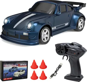 Desktop 4WD Mini Drift RC Car, 1/64 Scale Remote Control Car with LED Lights, Mini Racing Sports Cars Model Toys, Hobby Gift for Adults - FQD23/Blue