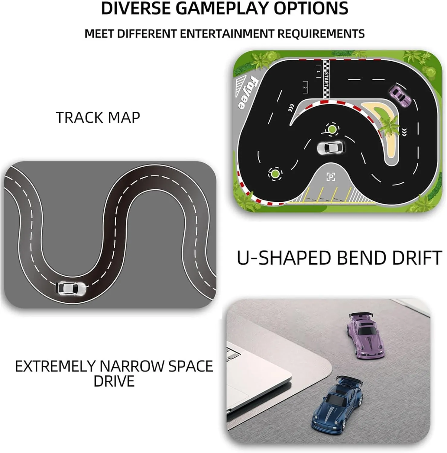 Desktop 4WD Mini Drift RC Car, 1/64 Scale Remote Control Car with LED Lights, Mini Racing Sports Cars Model Toys, Hobby Gift for Adults - FQD23/Blue