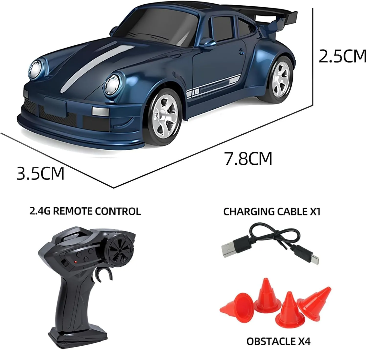 Desktop 4WD Mini Drift RC Car, 1/64 Scale Remote Control Car with LED Lights, Mini Racing Sports Cars Model Toys, Hobby Gift for Adults - FQD23/Blue