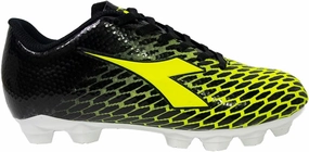 Diadora SMU Cattura LPU Youth Firm Ground Cleats, Black/Fluo Yellow Diadora, 5 Big Kid