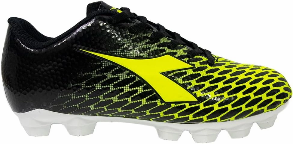 Diadora SMU Cattura LPU Youth Firm Ground Cleats, Black/Fluo Yellow Diadora, 5 Big Kid