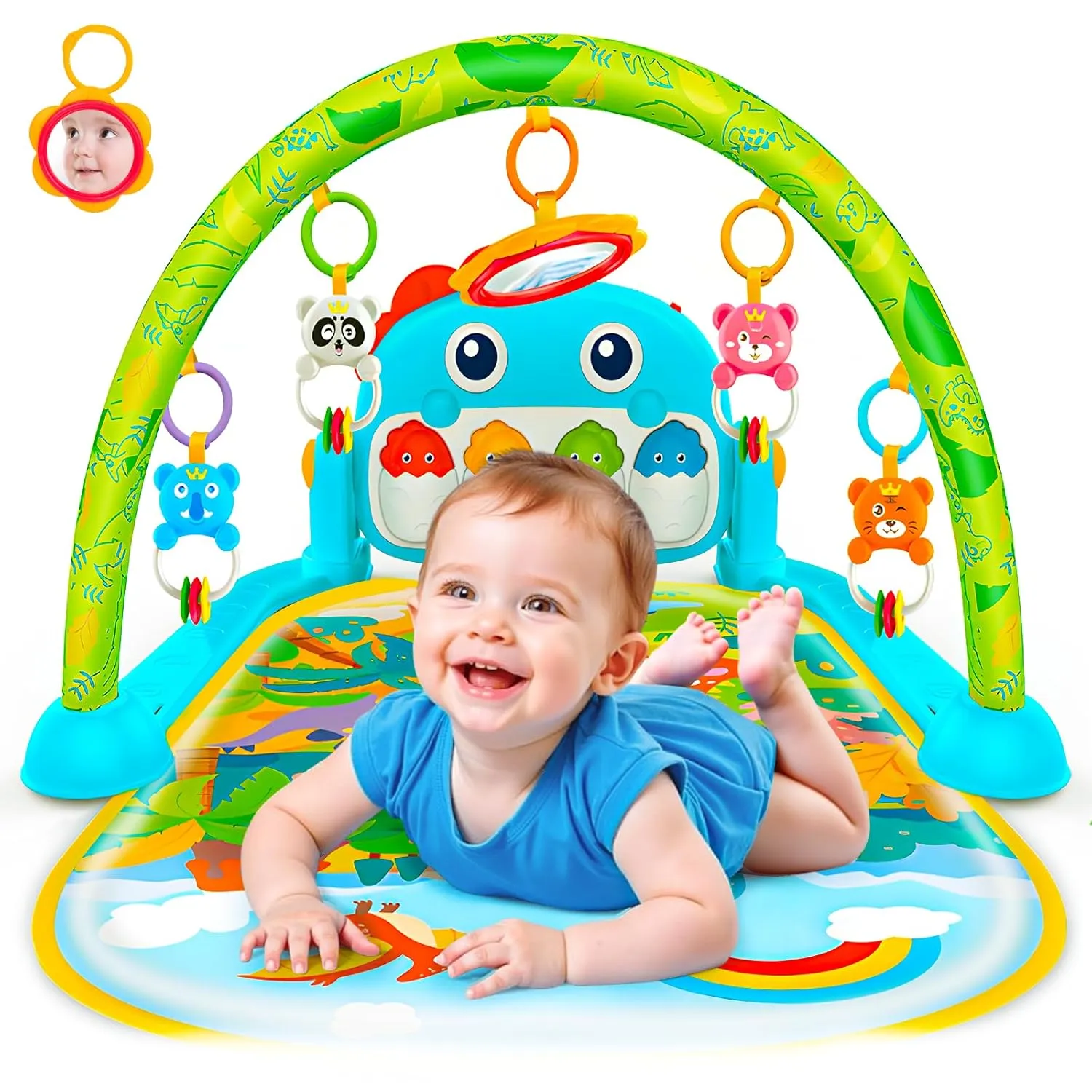 Dinosaur Newborn Baby Toys 0-6 Months Tummy Time Baby Gym Play Mats with High Contrast Book Piano Floor Playmate for Infant 0-3 3-6 Month Musical Learning Toys Gifts for Newborns 0  Months Boys Girls