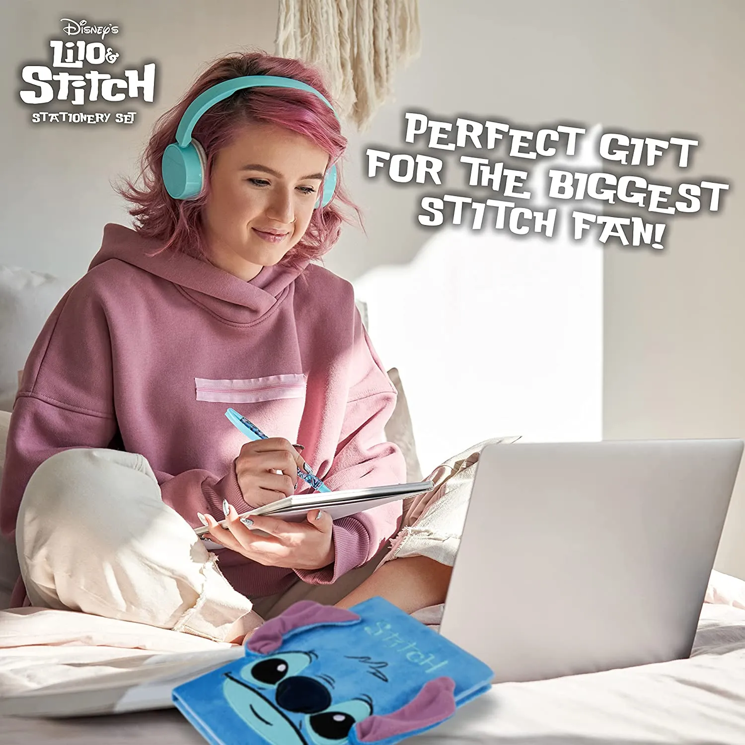 Disney Notebook, School Stationary Set with Stitch Fluffy Notebook and Pen Set