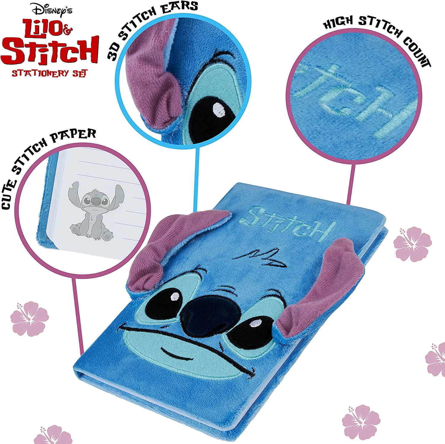 Disney Notebook, School Stationary Set with Stitch Fluffy Notebook and Pen Set