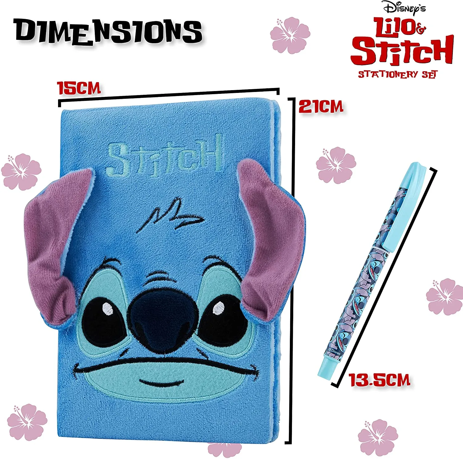 Disney Notebook, School Stationary Set with Stitch Fluffy Notebook and Pen Set