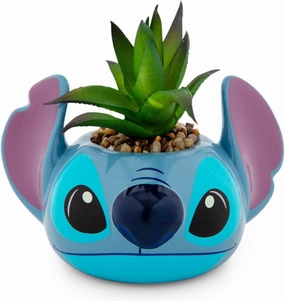 Disney Lilo & Stitch 3-Inch Ceramic Mini Planter with Artificial Succulent | Small Flower Pot, Faux Indoor Plants for Desk Shelf, Home Decor Trinket Tray and Collectibles (Blue, One Size)