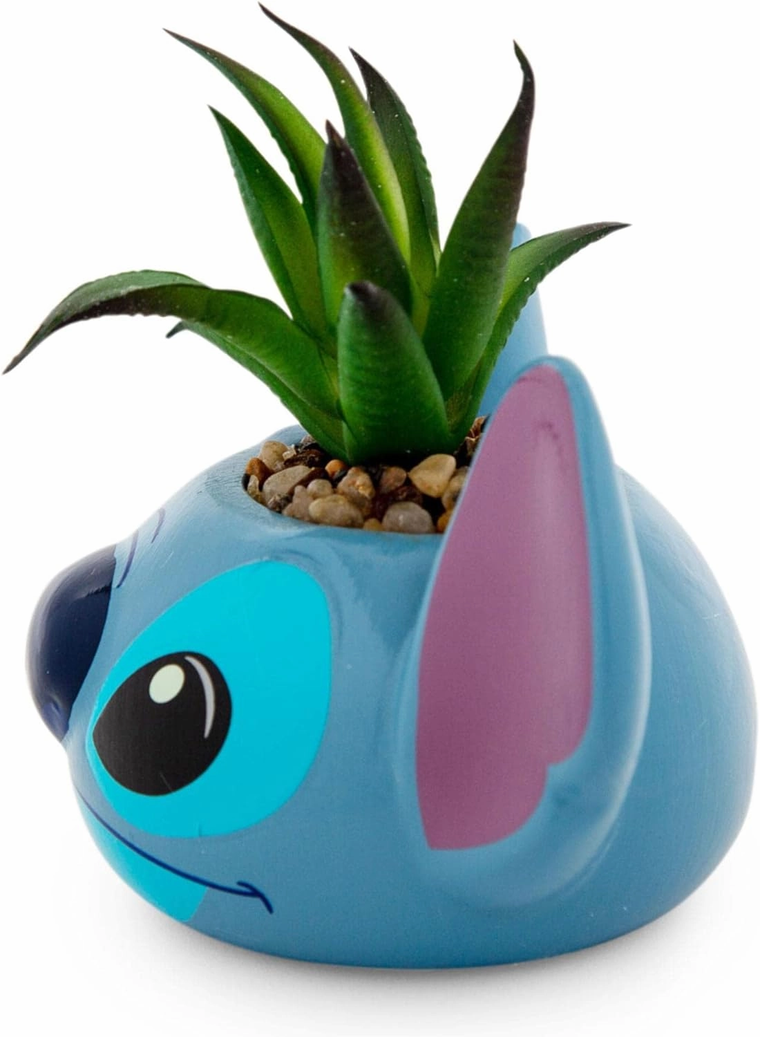 Disney Lilo & Stitch 3-Inch Ceramic Mini Planter with Artificial Succulent | Small Flower Pot, Faux Indoor Plants for Desk Shelf, Home Decor Trinket Tray and Collectibles (Blue, One Size)