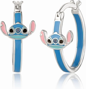 Disney Women’s Lilo and Stitch Hoop Earrings – Officially Licensed Jewelry Silver Flash-Plated Enamel and Crystal