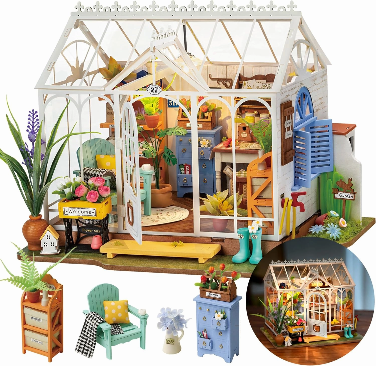 DIY Miniature House Kit Dreamy Garden House, Tiny House Kit for Adults to Build, Mini House Making Kit with Furnitures, Halloween/Christmas Decorations/Gifts for Friends (Dreamy Garden House)