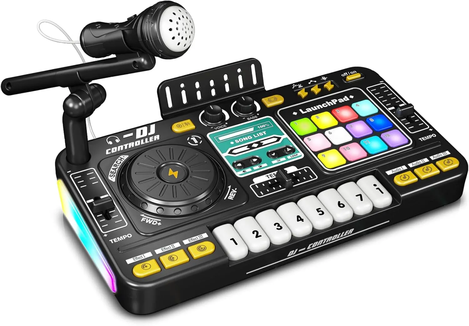 DJ Mixer Toy for Toddlers - Music Educational DJ Toys with Lights Songs Sound Effects Microphone Bluetooth - Musical Instruments Toy Birthday for Boys Girls Age 3 4 5 6 Years Old