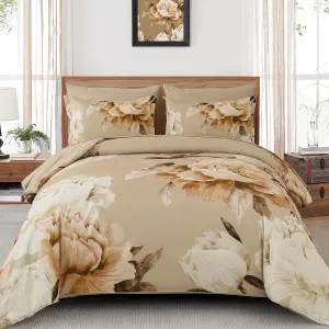Dobuyly Khaki Queen Comforter Set 7 Piece Bed in a Bag Queen Size, Taupe Floral Fall Comforter Set with Sheets, Soft Microfiber Farmhouse Complete Bedding Set for All Season