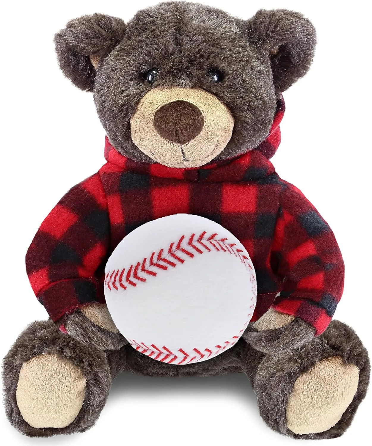 DolliBu Brown Bear Stuffed Animal with Baseball Plush - Soft Huggable Grizzly Bear, Adorable Playtime Teddy Bear Plush Toy, Cute Wild Life Sports Gift for Kids and Adults - 6 Inch