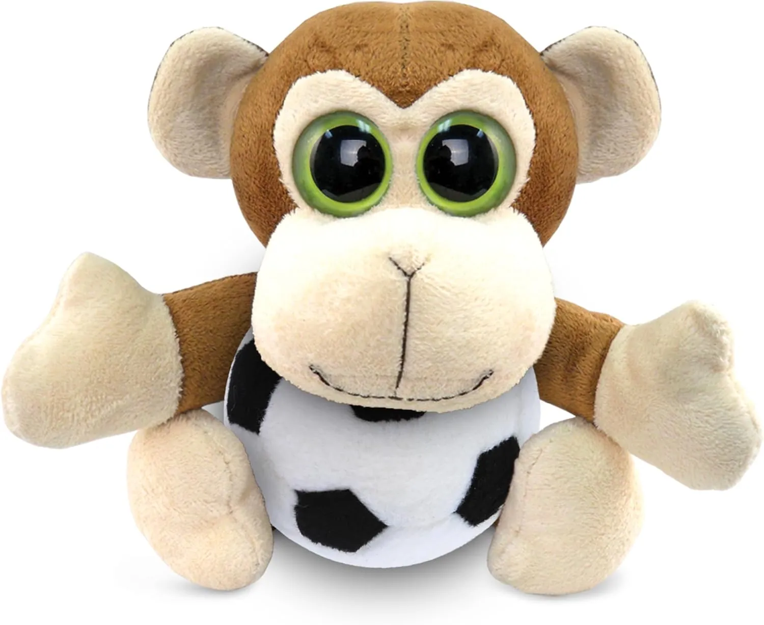 DolliBu Monkey Big-Eye Stuffed Animal with Soccer Ball Plush - Soft Huggable Monkey, Adorable Playtime Plush Toy, Wildlife Gift, Super Soft Plush Doll Zoo Animal Toy for Kids and Adults - 6 Inch