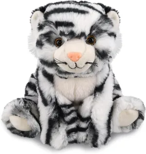 DolliBu Plush Tiger Stuffed Animal - Soft Huggable Squat White Tiger, Adorable Playtime Tiger Zoo Plush, Cute Wildlife Safari Cuddle Gift for Kids & Adults - 8 Inches