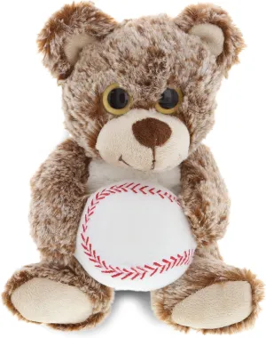 DolliBu Sitting Brown Bear Stuffed Animal with Baseball Plush - Soft Huggable Brown Bear, Adorable Playtime Bear Plush Toy, Cute Wild Life Sports Gift for Kids and Adults - 9 Inch