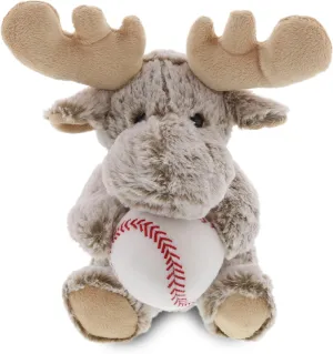 DolliBu Sitting Moose Stuffed Animal with Baseball Plush - Soft Huggable Moose, Adorable Playtime Moose Plush Toy, Cute Wild Life Sports Gift for Kids and Adults - 11 Inch