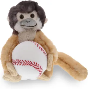 DolliBu Squirrel Monkey Stuffed Animal with Baseball Plush - Soft Huggable Squirrel Monkey, Adorable Playtime Plush Toy, Cute Sports Gift for Kids and Adults - 12.5 Inch