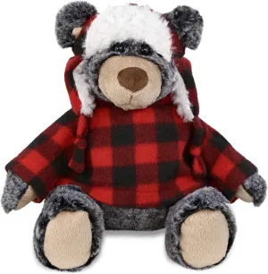 DolliBu Super Soft Plush Red Plaid Outfit Black Bear - Adorable Playtime Zoo Plush with Clothes, Cute Cuddle Gift - 9 Inches