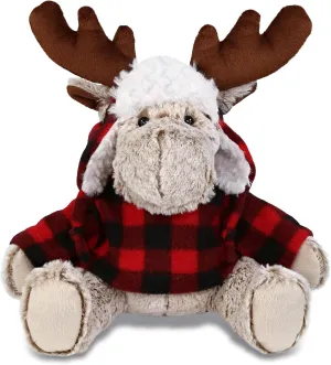 DolliBu Super Soft Plush Red Plaid Outfit Moose - Adorable Playtime Zoo Moose Plush with Clothes, Cute Wildlife Cuddle Gift - 9 Inches