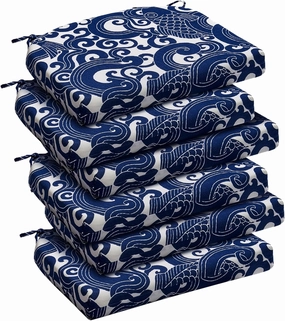 downluxe Outdoor Chair Cushions Set of 6 for Patio Furniture, Water-Resistant Patio Chair Cushions with Ties, High Density Foam Outdoor Seat Cushion, 17" X 16" X 2", Blue Carp