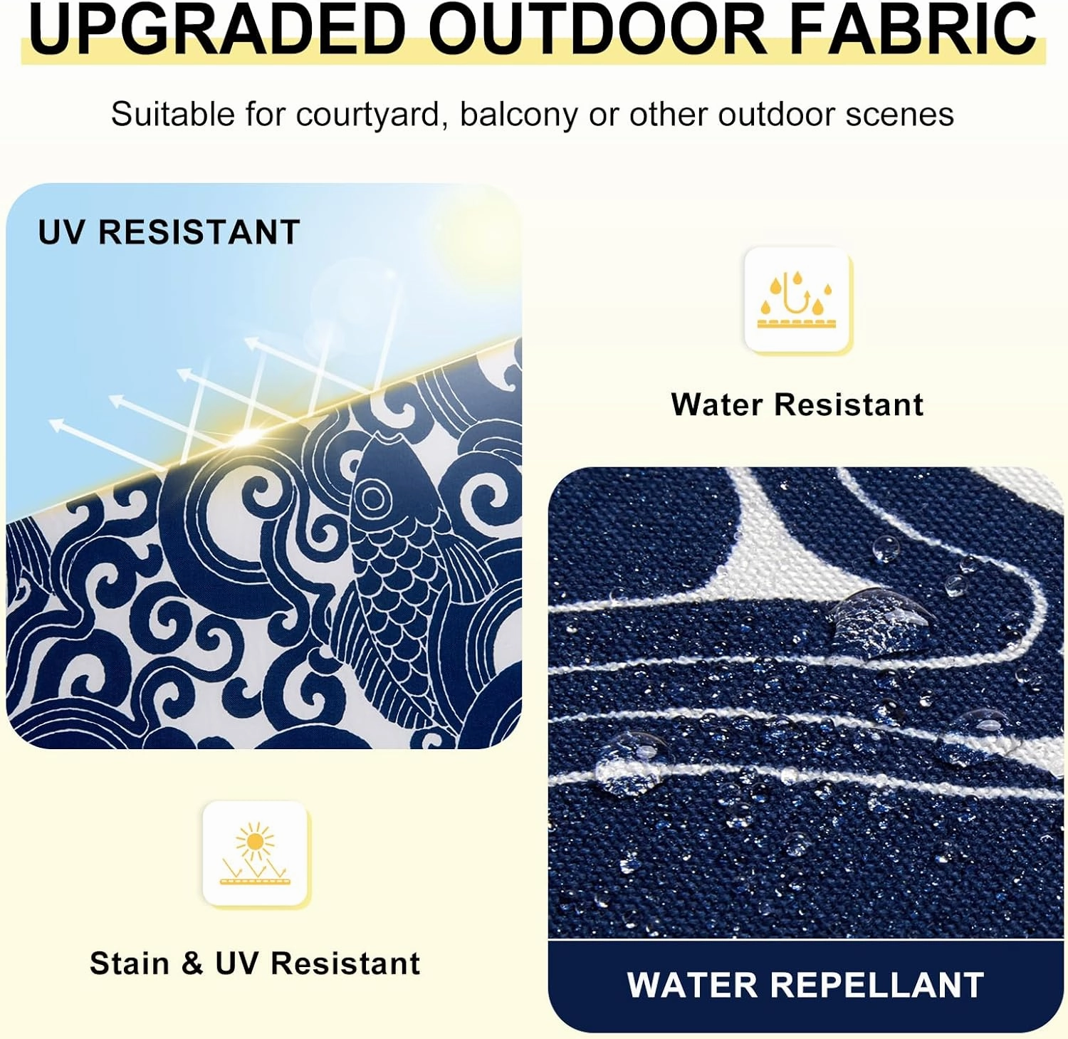 downluxe Outdoor Chair Cushions Set of 6 for Patio Furniture, Water-Resistant Patio Chair Cushions with Ties, High Density Foam Outdoor Seat Cushion, 17" X 16" X 2", Blue Carp