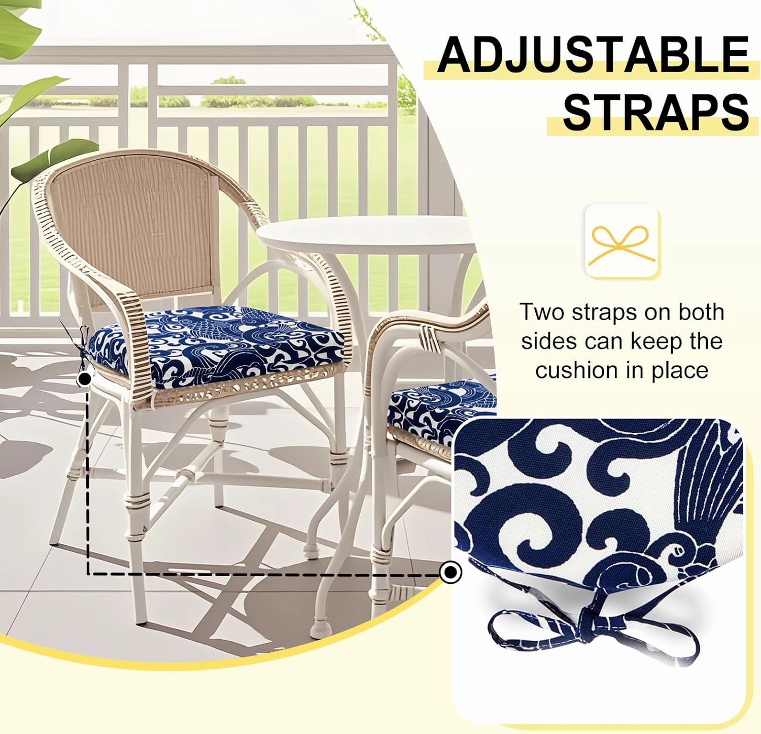 downluxe Outdoor Chair Cushions Set of 6 for Patio Furniture, Water-Resistant Patio Chair Cushions with Ties, High Density Foam Outdoor Seat Cushion, 17" X 16" X 2", Blue Carp