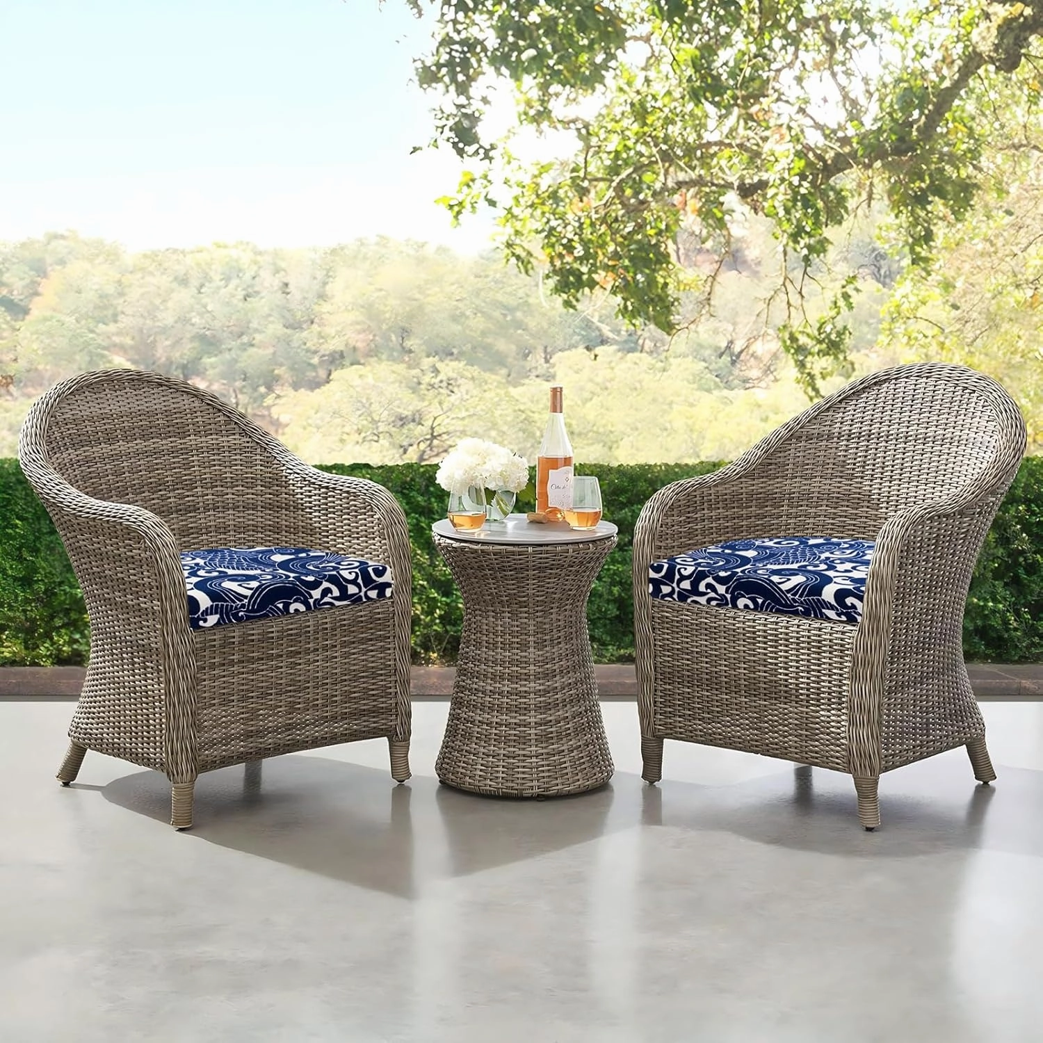 downluxe Outdoor Chair Cushions Set of 6 for Patio Furniture, Water-Resistant Patio Chair Cushions with Ties, High Density Foam Outdoor Seat Cushion, 17" X 16" X 2", Blue Carp