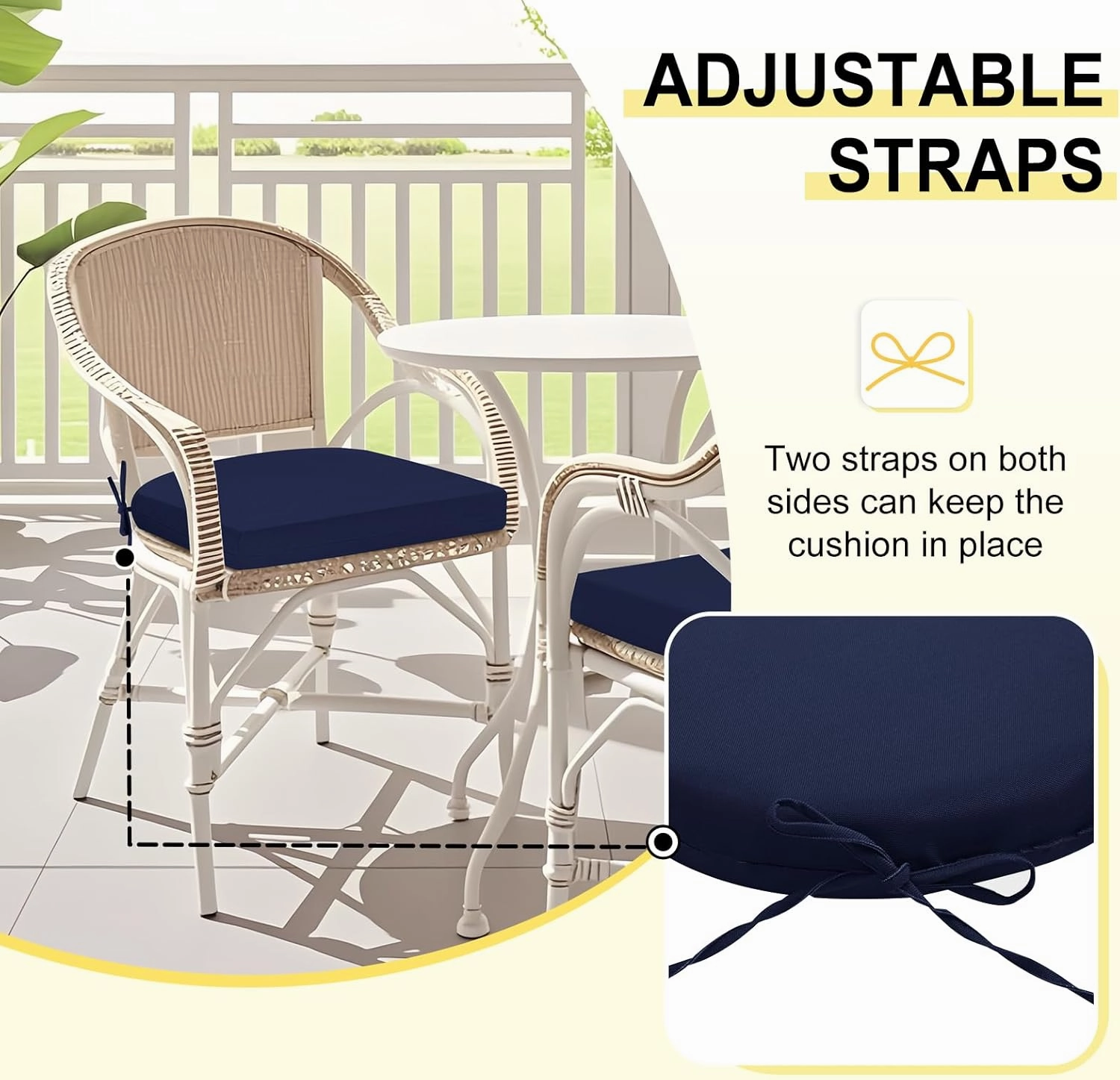 downluxe Outdoor Chair Cushions Set of 6 for Patio Furniture, Water-Resistant Patio Chair Cushions with Ties, High Density Foam Outdoor Seat Cushion, 17" X 16" X 2", Navy