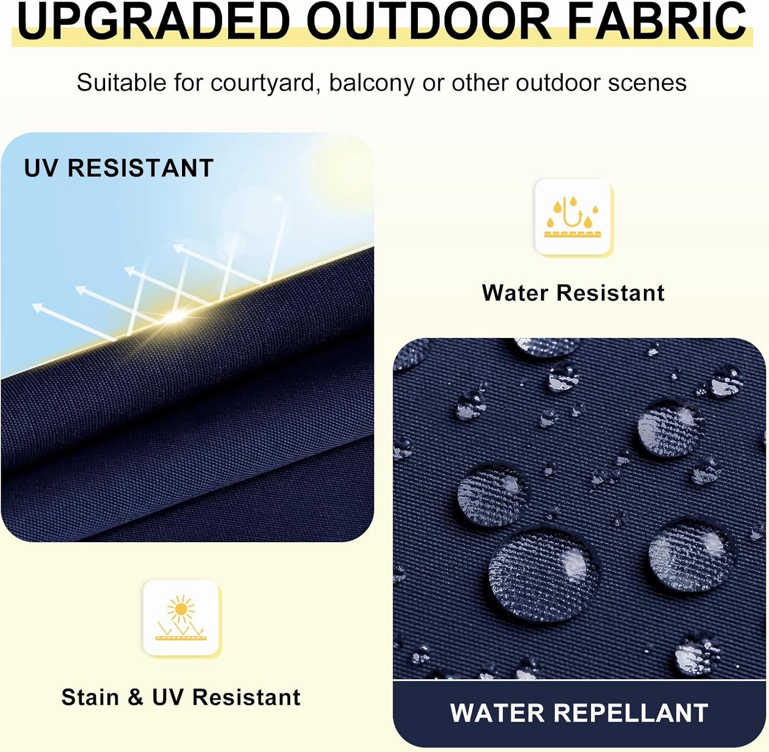 downluxe Outdoor Chair Cushions Set of 6 for Patio Furniture, Water-Resistant Patio Chair Cushions with Ties, High Density Foam Outdoor Seat Cushion, 17" X 16" X 2", Navy