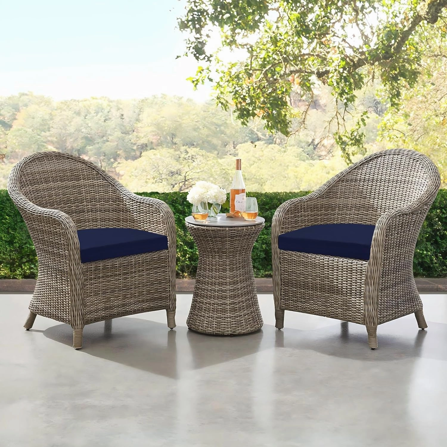 downluxe Outdoor Chair Cushions Set of 6 for Patio Furniture, Water-Resistant Patio Chair Cushions with Ties, High Density Foam Outdoor Seat Cushion, 17" X 16" X 2", Navy