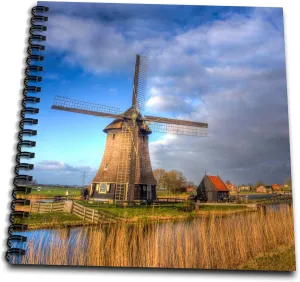 Drawing Book 8 x 8 inch - Netherlands, Nord Holland, Landscape of a windmill along a canal Windmills