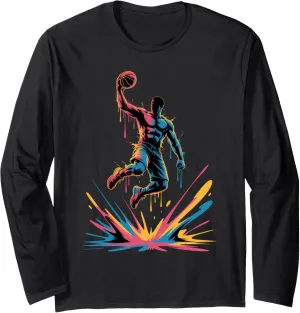 Drip Dunk Art | Urban Basketball Cool Silhouette Colorful Long Sleeve T-Shirt