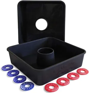 Driveway Games All Weather Washoos Washer Toss Game Set. 8 Pitching Rings & Toss Targets, black