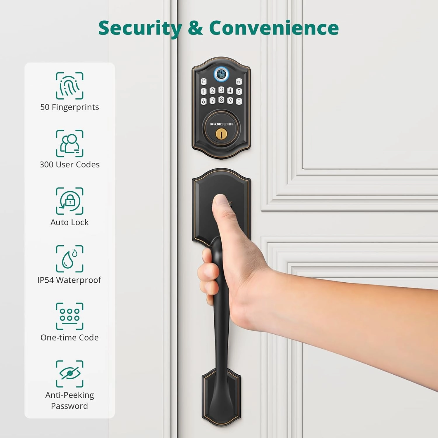 DS10 Pro Keyless Entry Door Lock with Handle Set, Smart Front Door Locks Set, Electronic Keypad, Fingerprint Deadbolt, Bluetooth APP Control, Auto-Lock & One Touch Locking, Oil Rubbed Bronze