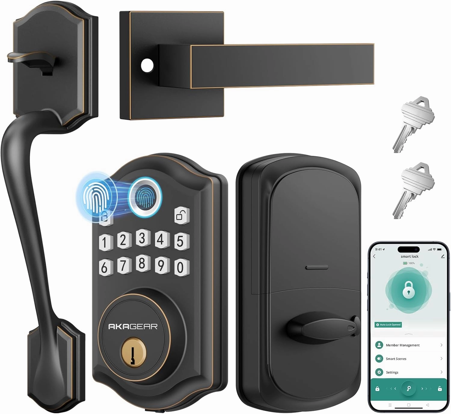DS10 Pro Keyless Entry Door Lock with Handle Set, Smart Front Door Locks Set, Electronic Keypad, Fingerprint Deadbolt, Bluetooth APP Control, Auto-Lock & One Touch Locking, Oil Rubbed Bronze