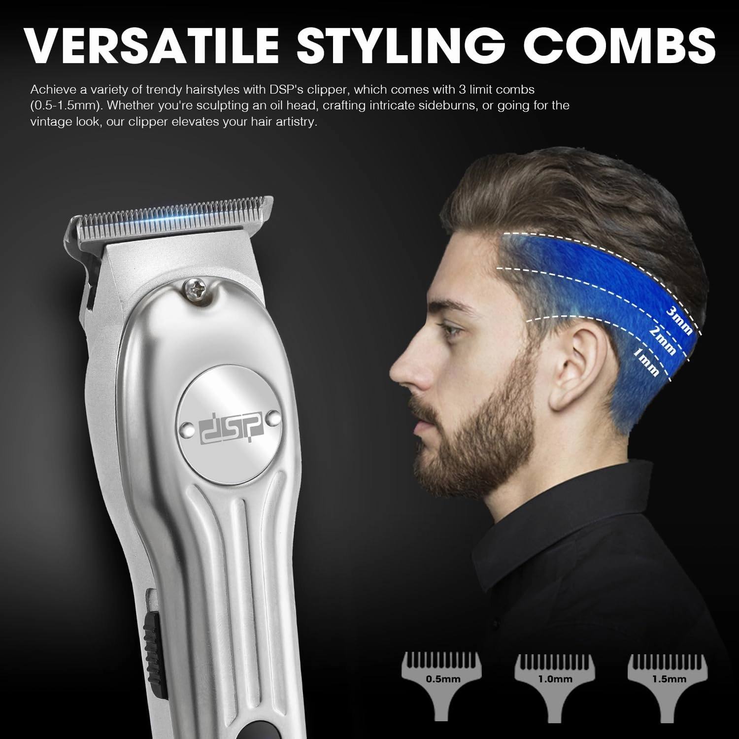 DSP Professional Hair Clipper for Men, Clipper and Trimmer Set - Electric Clipper for Hair Cutting, Cordless Barber Clipper Set with LED Display for Men Gift (Silver)