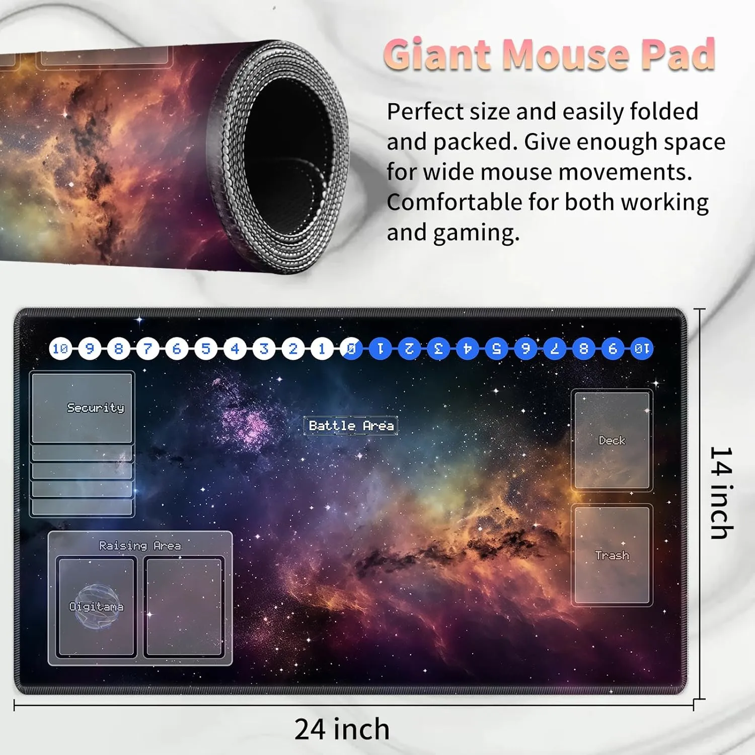 Duel Playma for DTCG, Card Game Mat Non-Slip Rubber Base and Stitched, 24 x 14 in TCG Play Mat with Zones for CCG and Other Card Games, Flashing Starry Sky