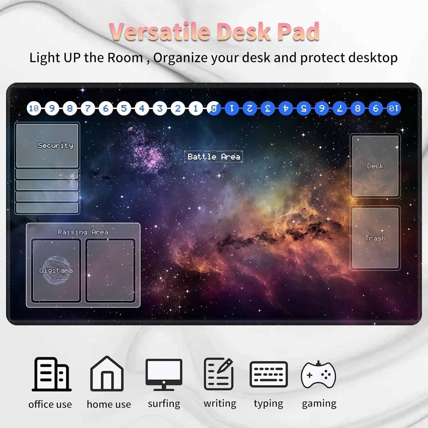 Duel Playma for DTCG, Card Game Mat Non-Slip Rubber Base and Stitched, 24 x 14 in TCG Play Mat with Zones for CCG and Other Card Games, Flashing Starry Sky