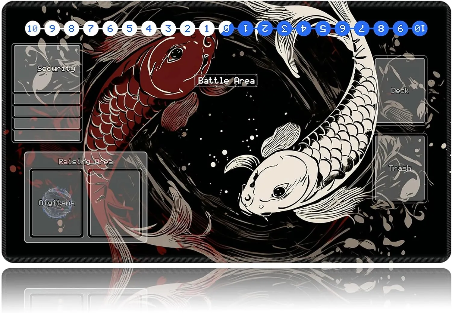 Duel Playma for DTCG, Card Game Mat Non-Slip Rubber Base and Stitched, 24 x 14 in TCG Play Mat with Zones for CCG and Other Card Games, Koi Fish Art