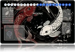 Duel Playma for DTCG, Card Game Mat Non-Slip Rubber Base and Stitched, 24 x 14 in TCG Play Mat with Zones for CCG and Other Card Games, Koi Fish Art