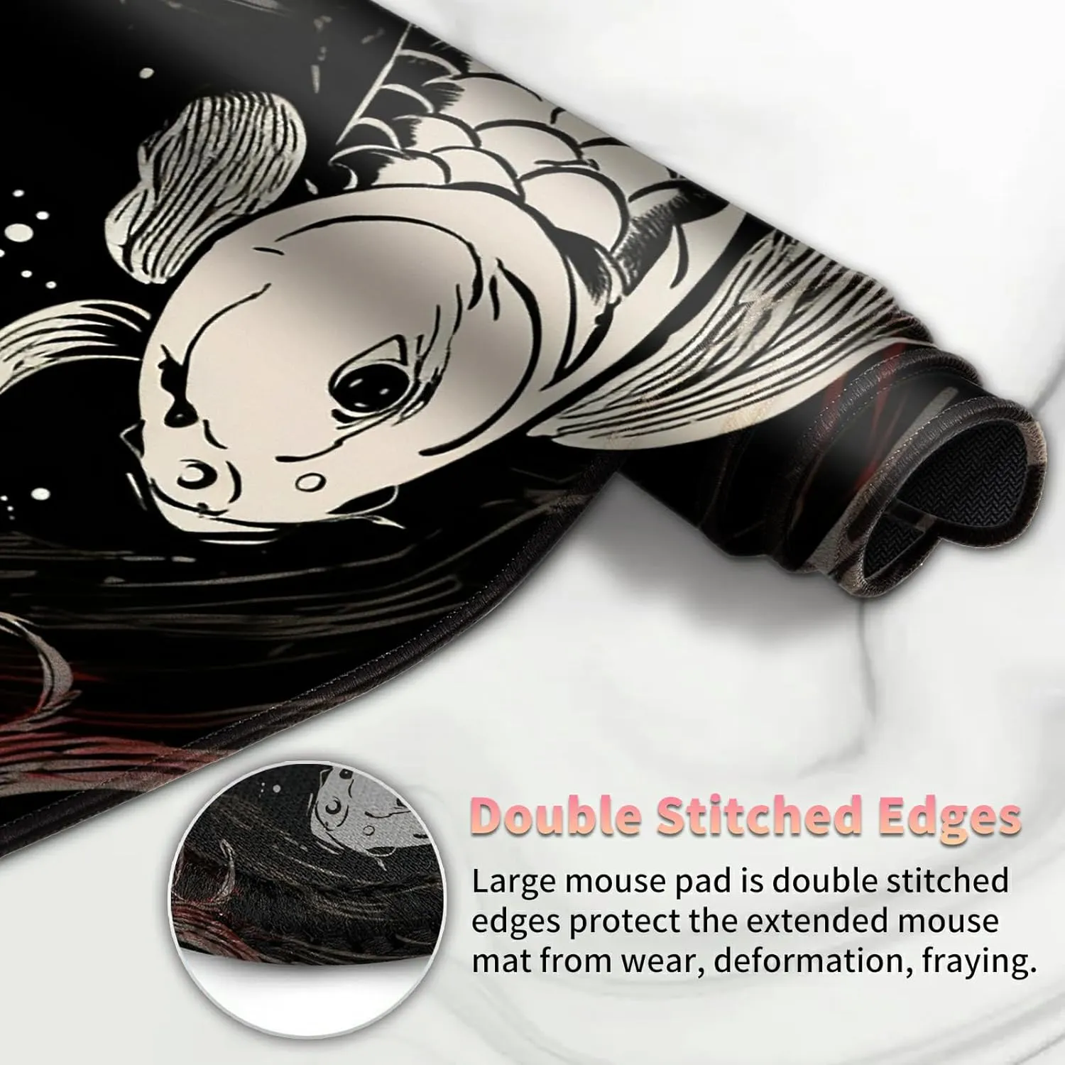 Duel Playma for DTCG, Card Game Mat Non-Slip Rubber Base and Stitched, 24 x 14 in TCG Play Mat with Zones for CCG and Other Card Games, Koi Fish Art