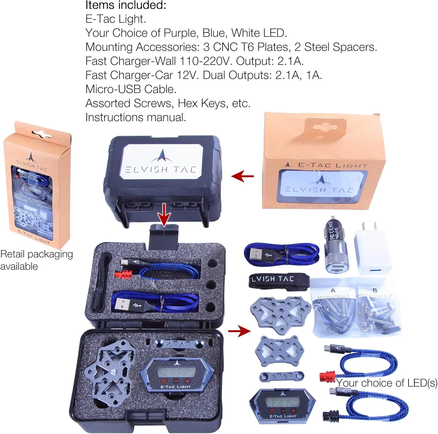 E-Tac Light Compound Bow Sight Light 3/8-32 15 Level Rechargeable Li-ion BT Sensor Auto On/Off NO ADAPTERS