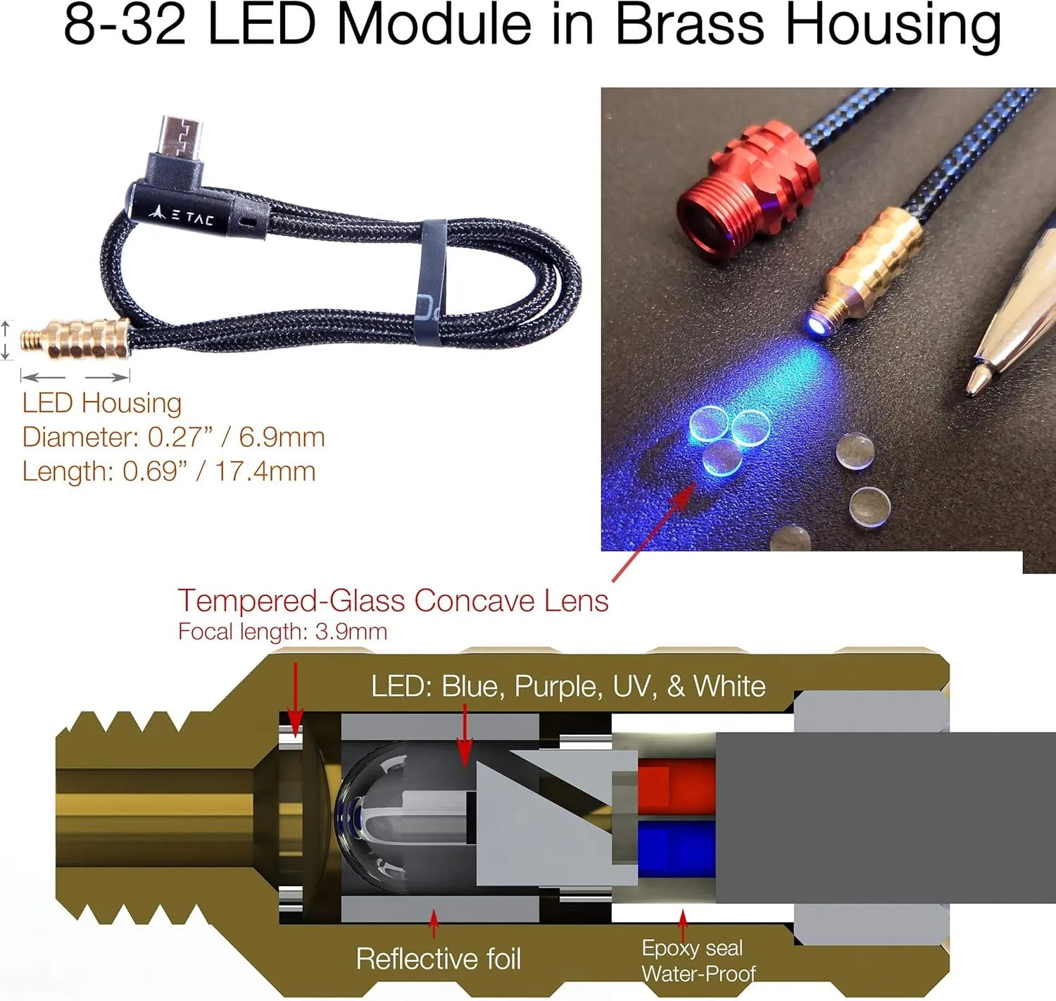 E-Tac Light Compound Bow Sight Light 8-32 15 Level Rechargeable Li-ion BT Sensor Auto On/Off No Adapters