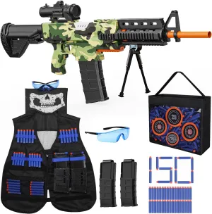 EagleStone Realistic Toy Gun for Kids，Automatic Gun Toy for Boys -3 Modes Toy Foam Blasters with Tactical Vest, Storage Mesh Bag,2 Clips,150 Darts, Electric Toys for Boys Age 8-12 Gifts Birthday